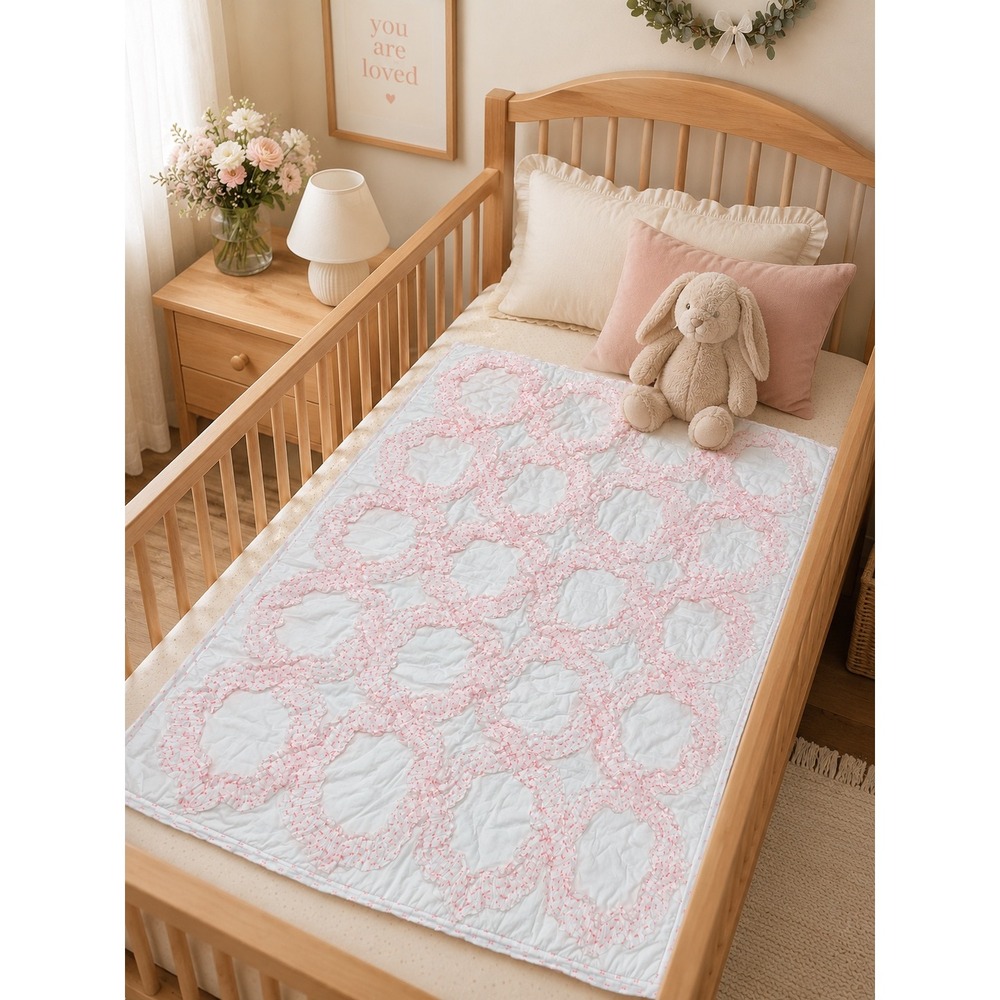 Anthropologie Claremore Toddler Quilt White Pink Ruffle Cotton Nursery Blanket
